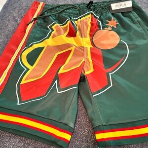 Block Basketball Shorts- Stylish Green and Red Men's Basketball 🏀 Shorts